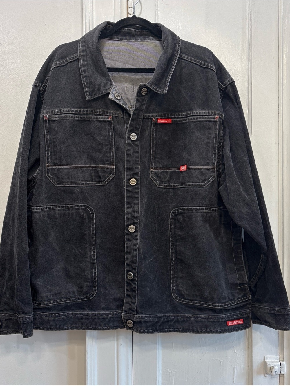 Vintage Ecko Unltd Men's XLarge Reversible Y2k Black Denim Jacket Hip Hop